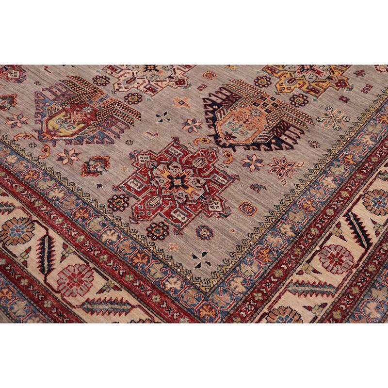 Southwestern Super Kazak Alessia Gray/Beige Hand Knotted Wool Rug - 8'8'' x 12'5''