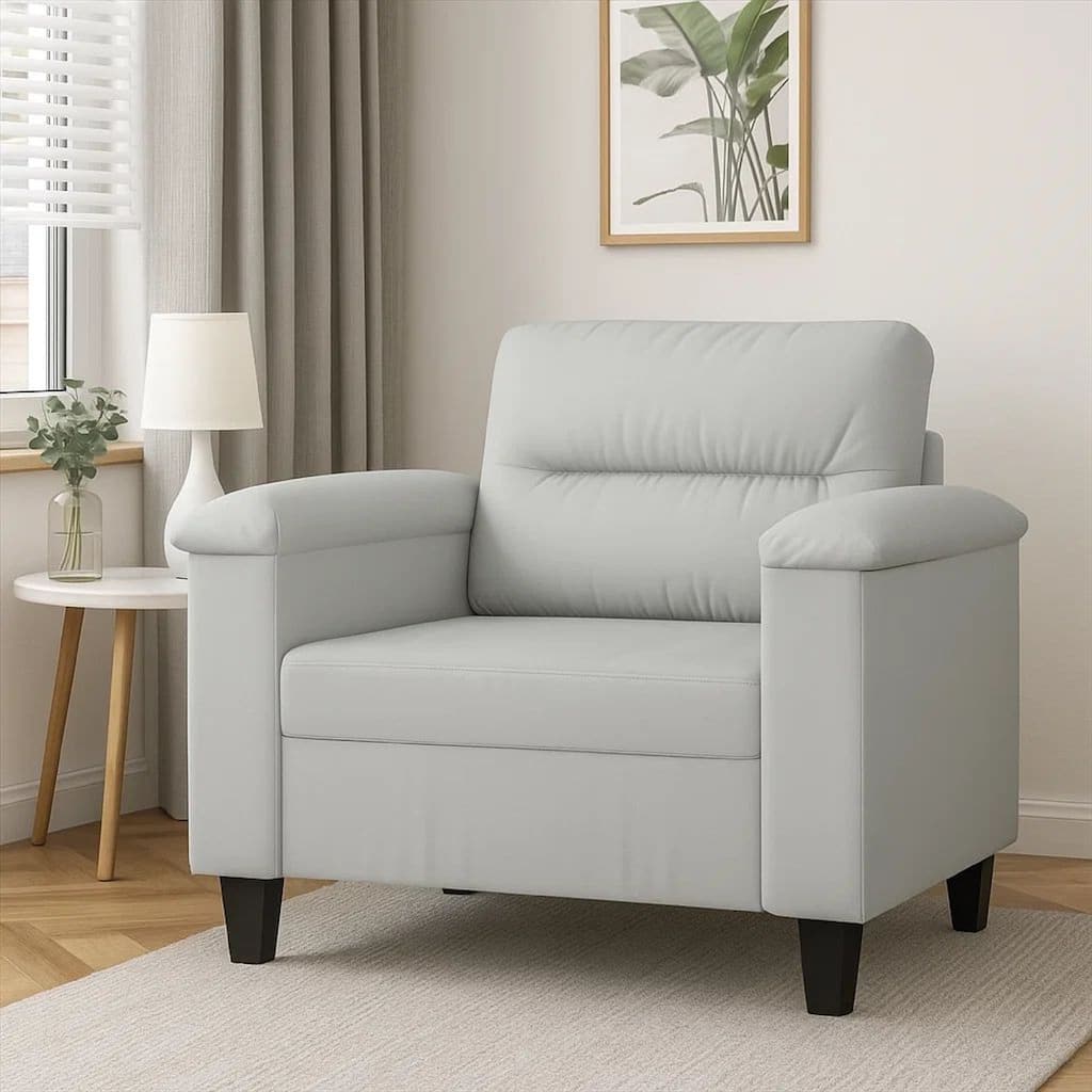 Sofa Chair, Gray Microfiber, Tapered BLock Legs, 35 Inch