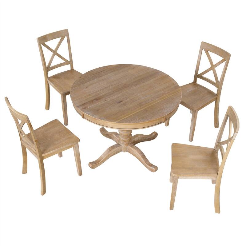 Modern Dining Table Set for 4,Round Table and 4 Kitchen Room Chairs,5 Piece Kitchen Table Set for Dining Room,Breakfast Nook