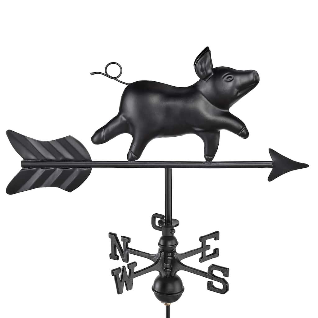 Modern Farmhouse-Inspired Pig Cottage / Shed Size Weathervane 8800KR w/Roof Mount - Black Finish by Good Directions