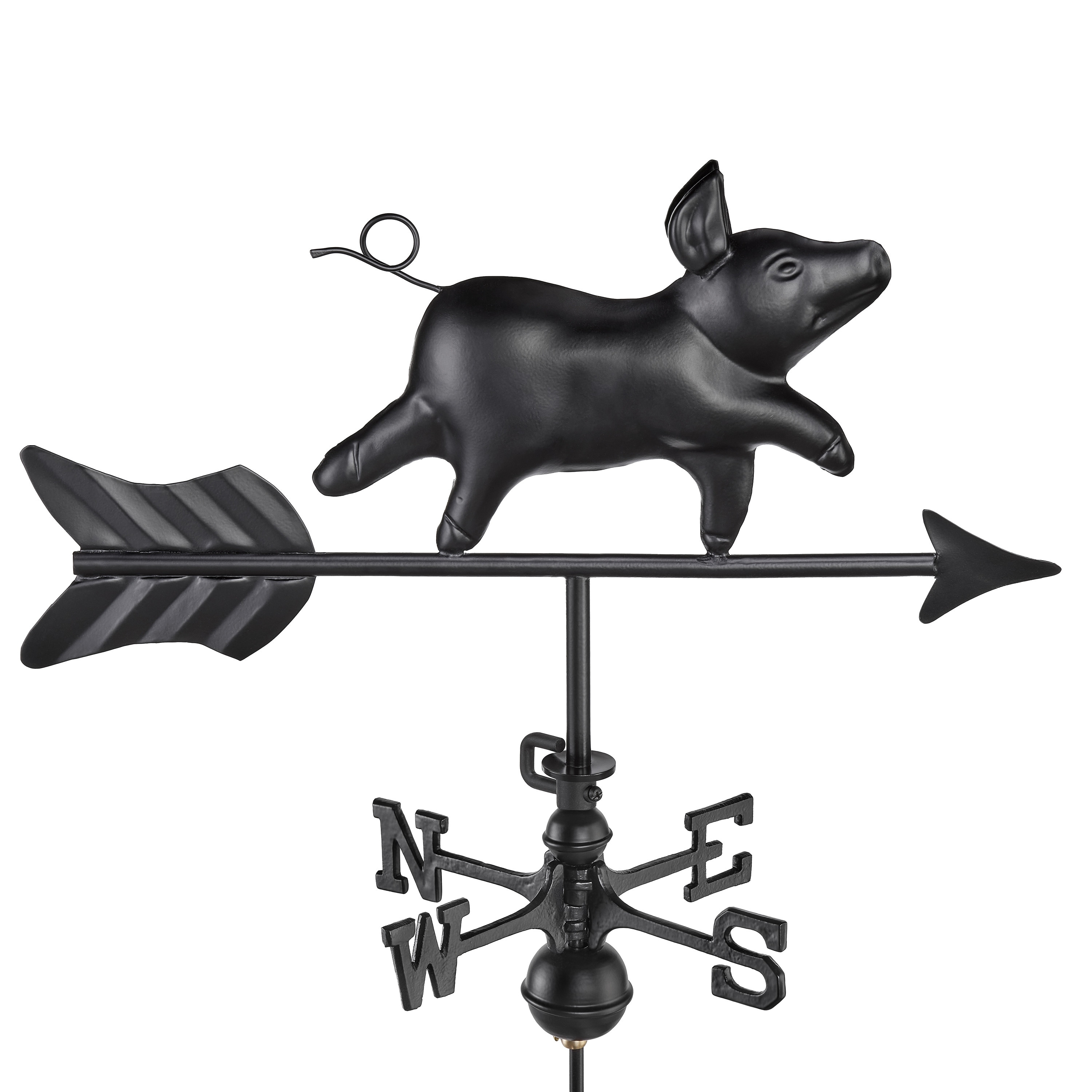Modern Farmhouse-Inspired Pig Cottage / Shed Size Weathervane 8800KR w/Roof Mount - Black Finish by Good Directions