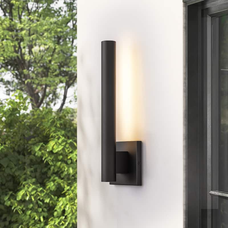 Modern Black Metal Linear Wall Light Integrated LED 3000K IP54 Waterproof Outdoor Wall Sconce - 4.7 in. W x 15.5 in. H x 3.7 in. D - Black