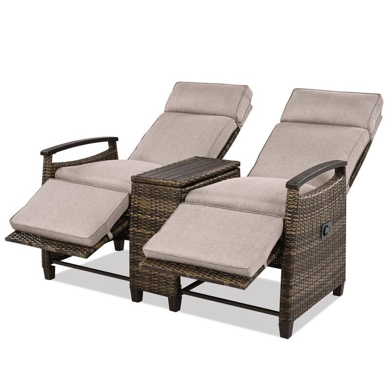 Patio Recliner Loveseat Chair Set with Adjustable Backrest for Comfortable Outdoor Relaxation