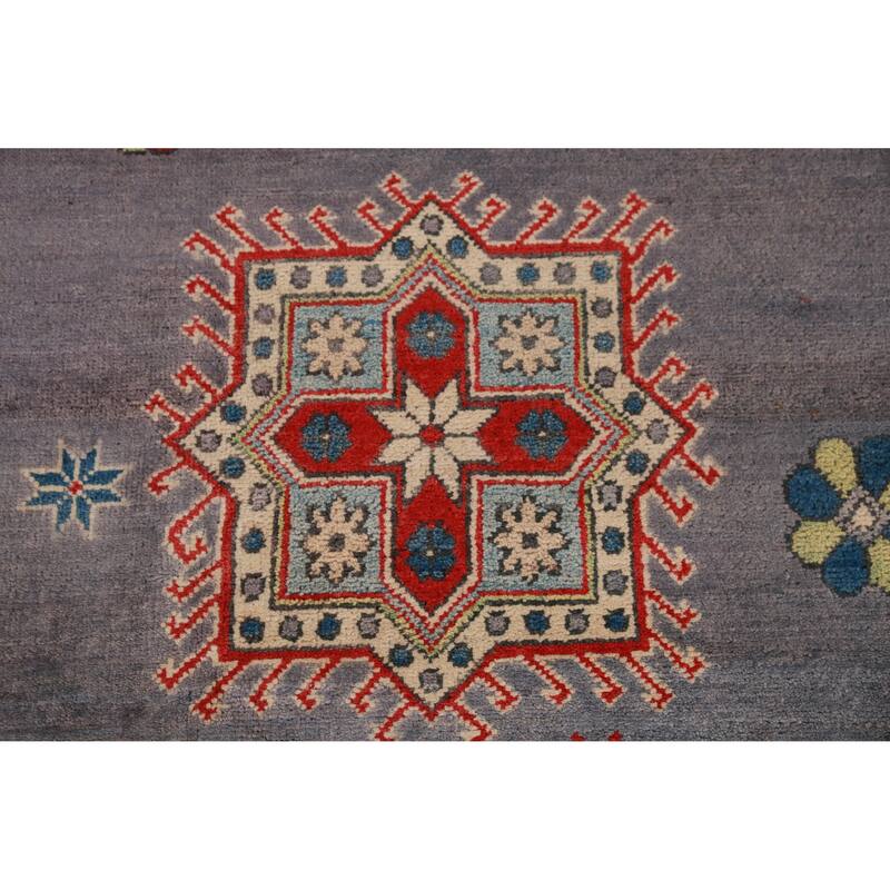 Hand Knotted Oriental 100% Wool Carpet Traditional Geometric Greys & Charcoal Kazak Area Rug - 13' 0'' X 9' 8''