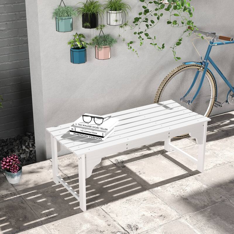 Wooden Garden Bench, Leisure Bench Outdoor Park Bench with Slatted Seat, Backless Front Porch Bench with Curved Seat - White