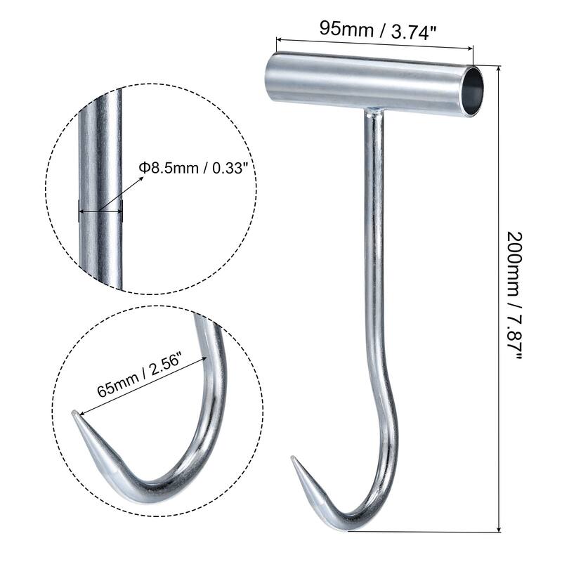 T-Handle Meat Boning Hooks, Stainless Steel T Hooks for Kitchen - Silver Tone - 7.87" x 3.74" x 0.33"
