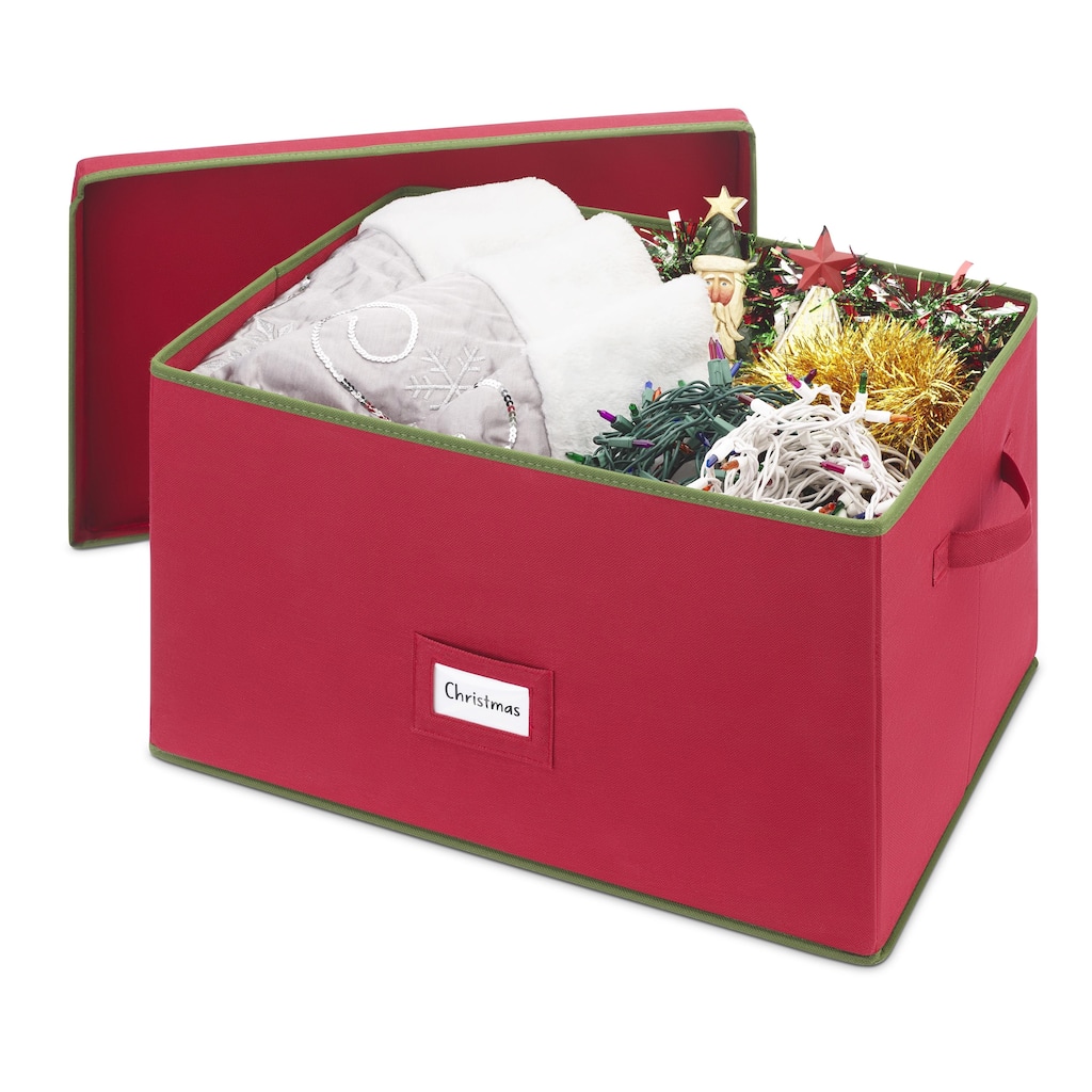 Whitmor Christmas Storage Box - Red w/Green Trim
