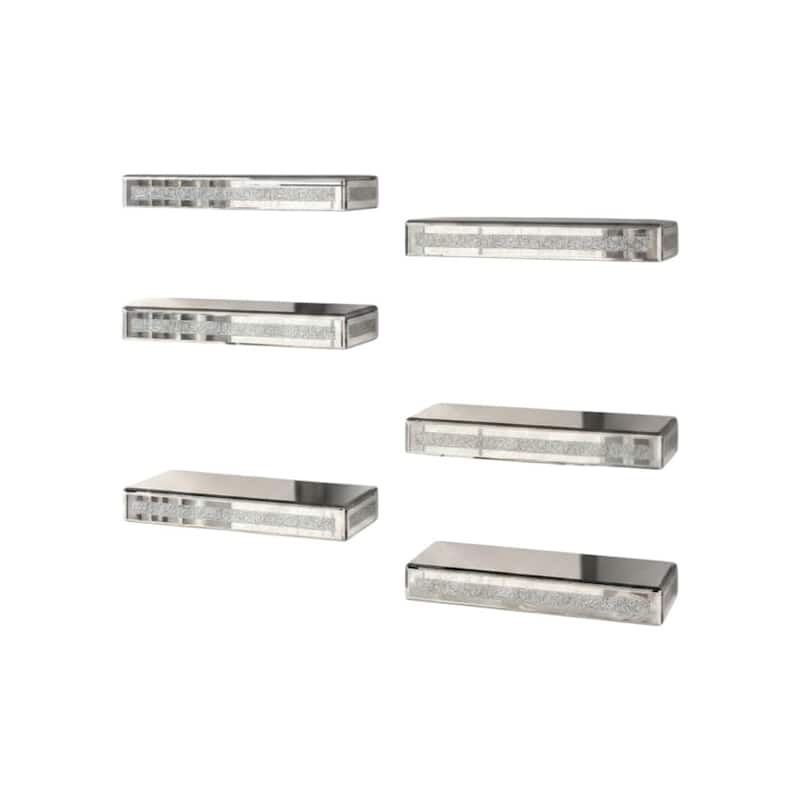 HomeRoots Set Of Six Silver Glass Wall Mounted Floating Shelf With Faux Crystals - 2.17 in. x 5.91 in. x 14.76 in.