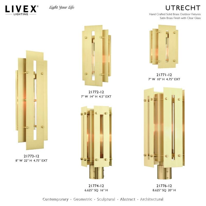 Livex Lighting 1-light Satin Brass Outdoor Post Top Lantern, 21774-12 - 6.625" Sq. x 16" H