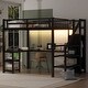 preview thumbnail 2 of 12, Black Full Size Metal Loft Bed with Wardrobe and LED Light