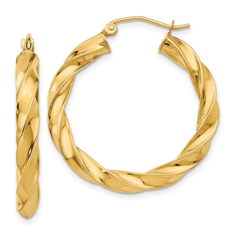 Curata 14k Yellow Gold Polished Light 31x4mm Twisted Hoop Earrings