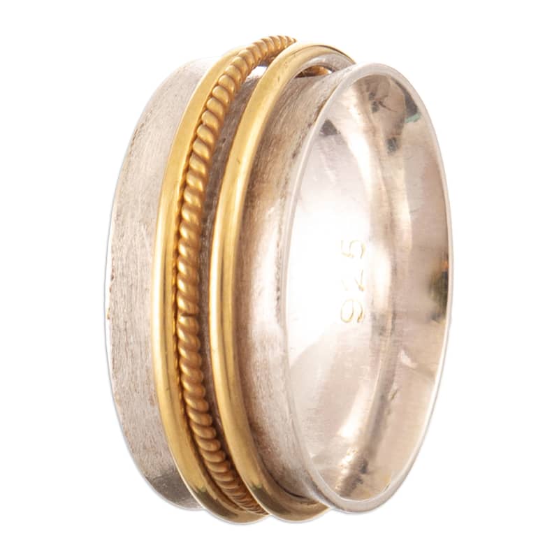 Novica Handmade Glance At Saturn Gold-Accented Meditation Ring - 6