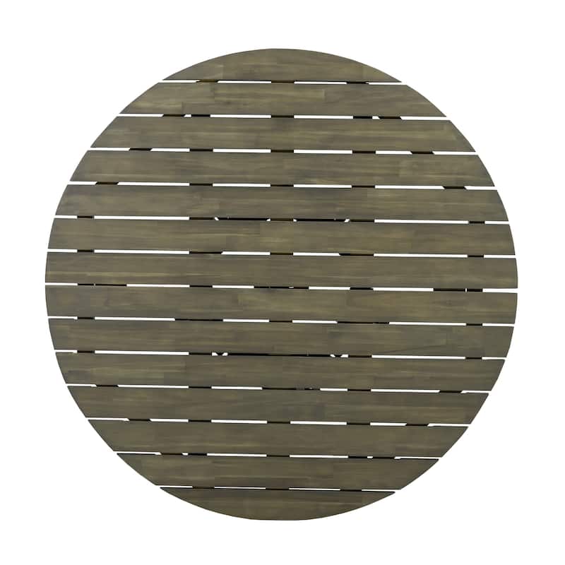 47.25-Inch Outdoor Acacia Wood Round Dining Table with Slated Base