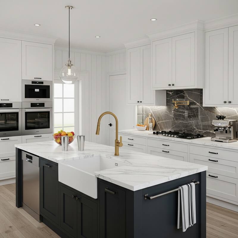 Single Handle Pull Down Kitchen Faucet with Sprayer Brass Swivels 360° Kitchen Faucet