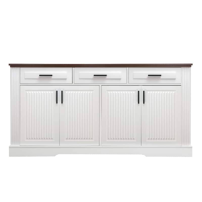 Buffet Sideboard Storage Cabinet with 3 Drawers & 4 Doors, Kitchen Accent Buffet Console Table Credenza with Adjustable Shelves