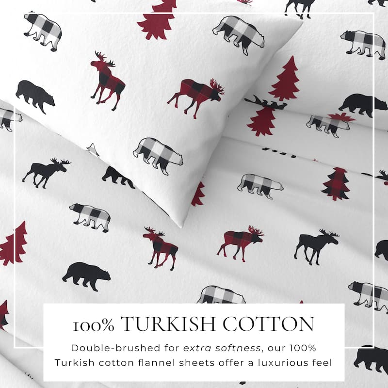 Linery & Co. Turkish Cotton Double-Brushed Christmas Flannel Bed Sheet Set