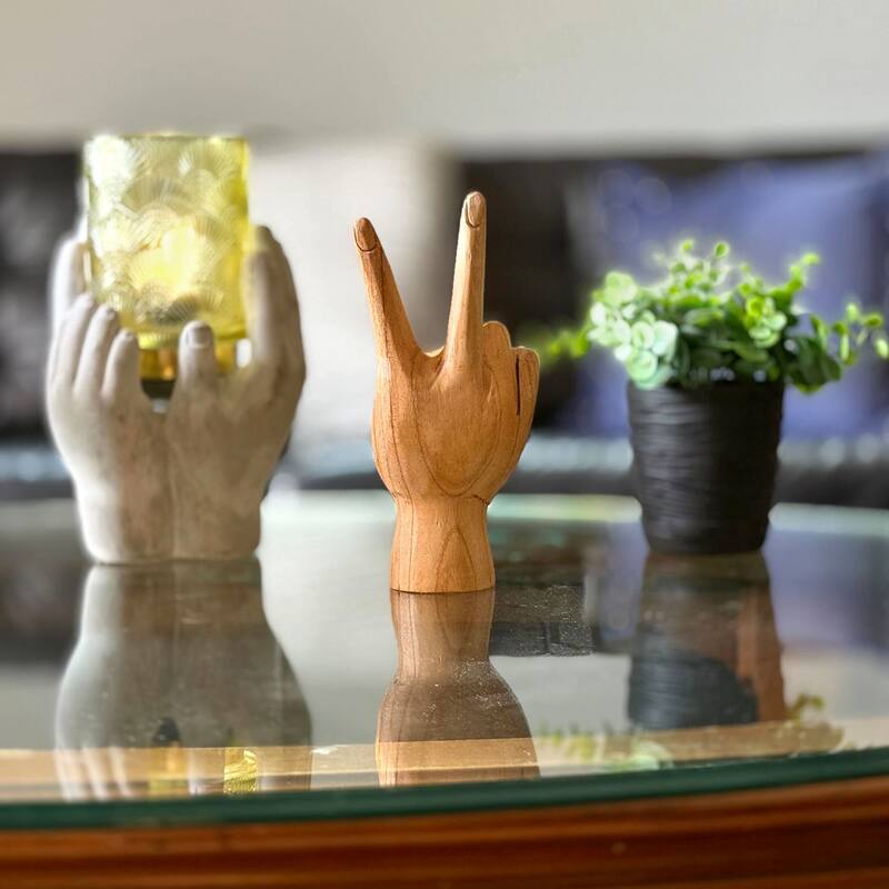 Zeckos Carved Wood Peace Sign Hand Gesture Statue - 7.75 X 3 X 2 inches