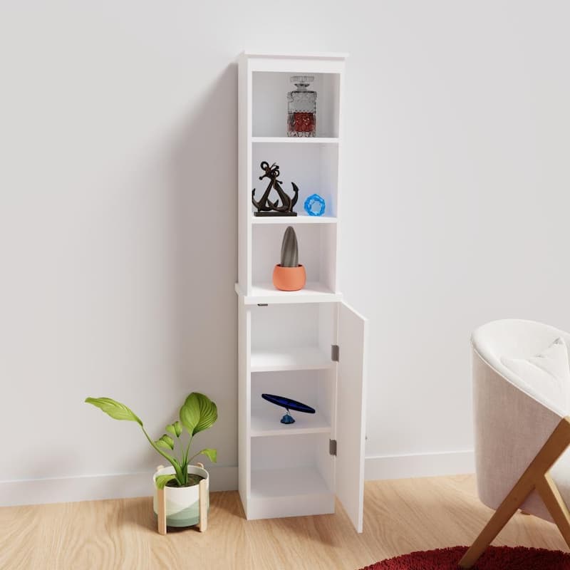 67 in. H Wood Freestanding Linen Cabinet with 3 Open Shelves and Door