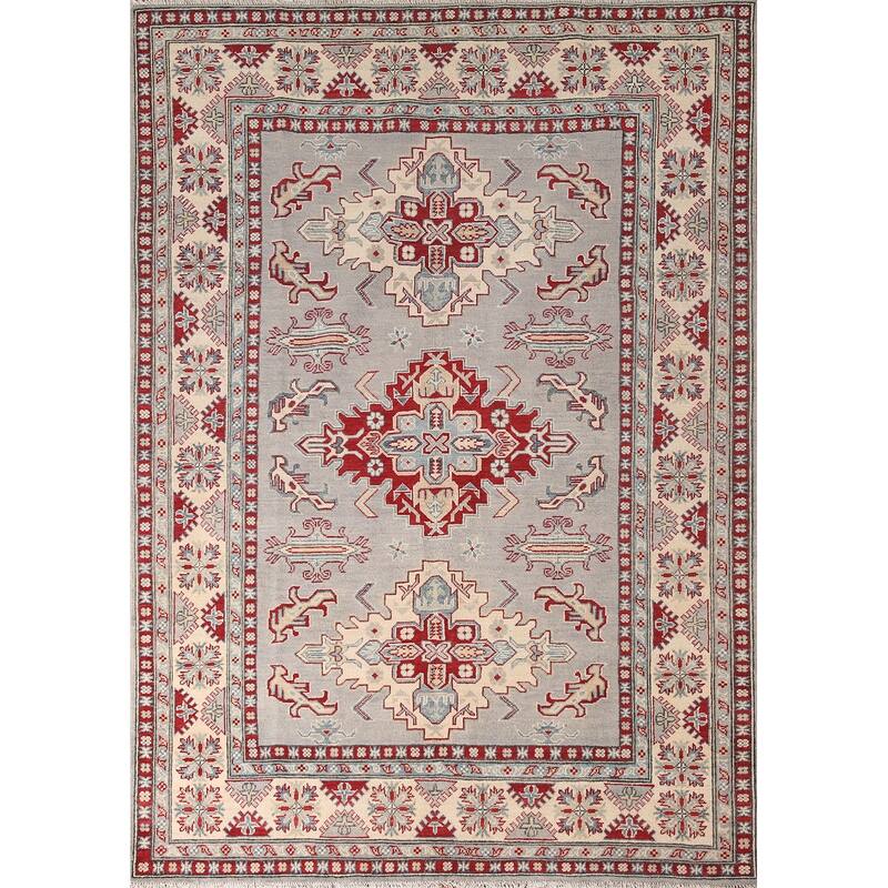 Gray Kazak Area Rug Handmade Wool Carpet - 5'8" x 7'10"