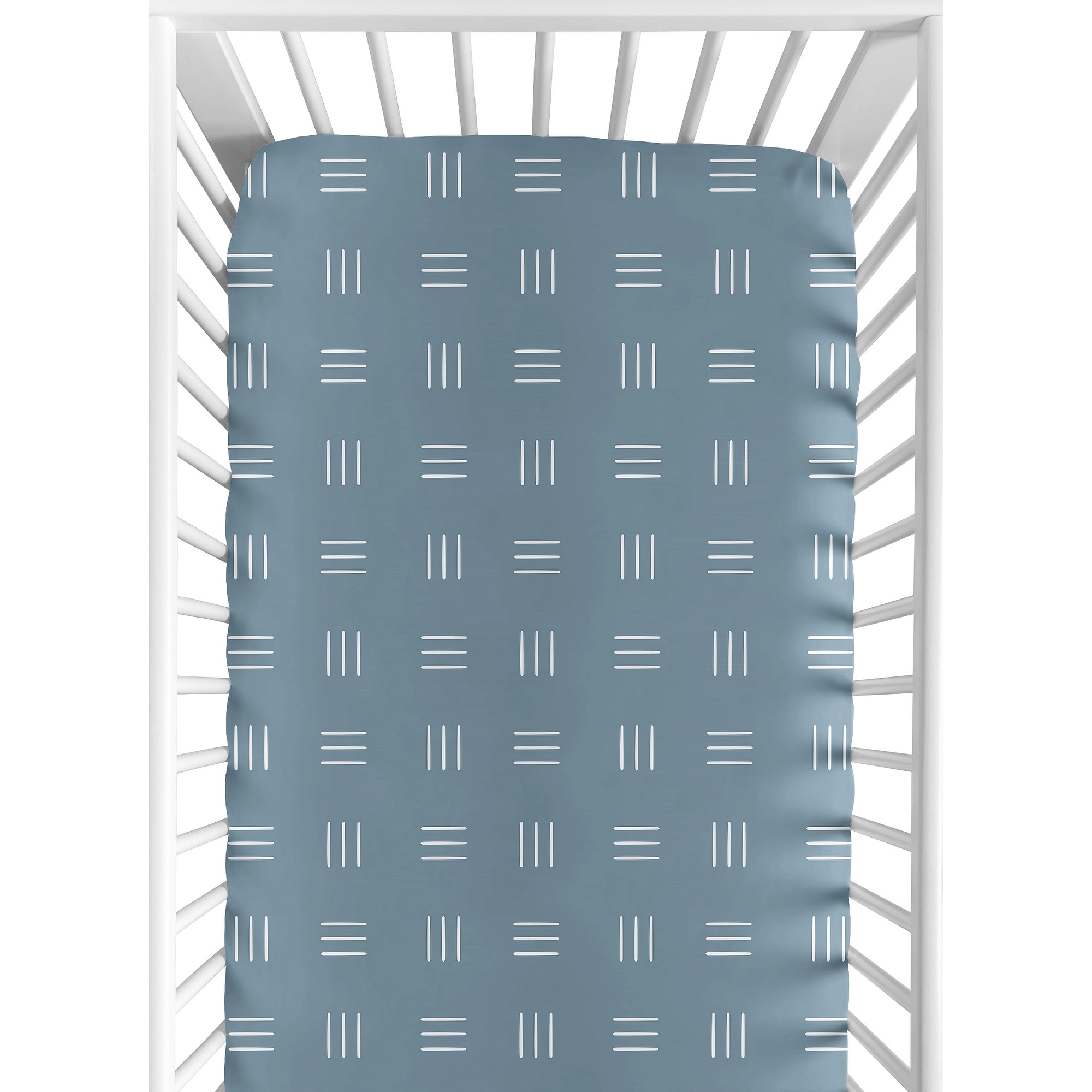 Dark Blue Boho Mudcloth Fitted Crib Sheet Slate Blue White Bohemian Woodland Tribal Southwest Hatch Gender Neutral Triple Line