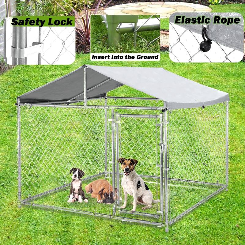79" Outdoor Dog Kennel for Large Dog, Lockable Door, UV-Resistant Cover