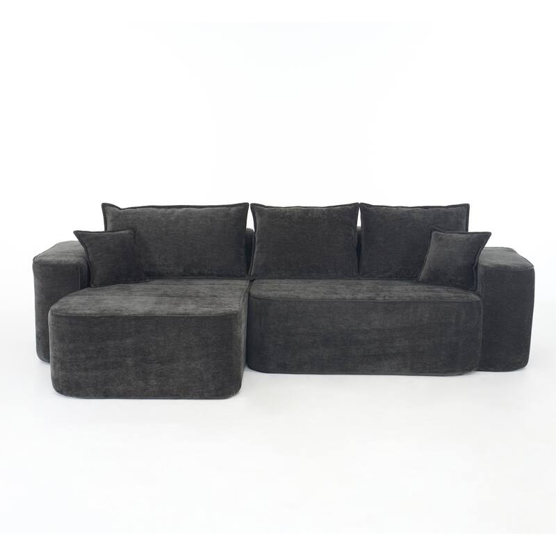 L Shaped Modular Sectional Sofa with Chaise Lounge, Chenille Upholstered Cloud Couch, Full Compressed Corner 4 Seat Sofa