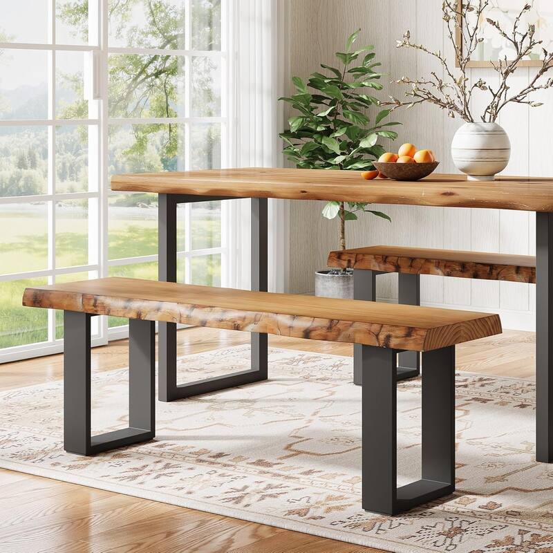 47" Solid Wood Entryway Bench with Metal Legs for Bedroom Living Room Small Space