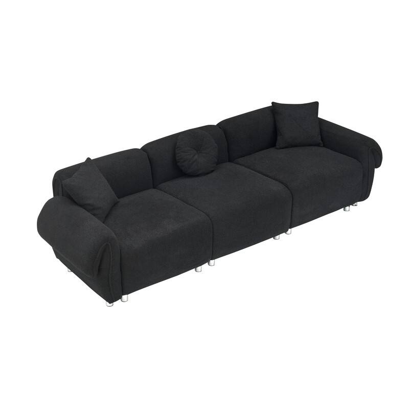 109.05" New Design Three-Seater Teddy Velvet Cushioned Sofa