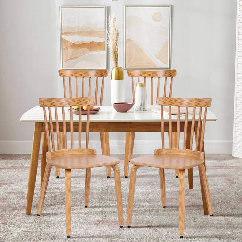 Solid Wood Slat Back Windsor Dining Chairs, Set of 2/4