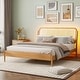 preview thumbnail 3 of 18, Queen Size Platform Bed with LED Headboard and Rattan Accent, Natural Wood