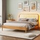 preview thumbnail 10 of 12, Vintage Platform Bed with Rattan Headboard ,Easy Assembly,Queen Size