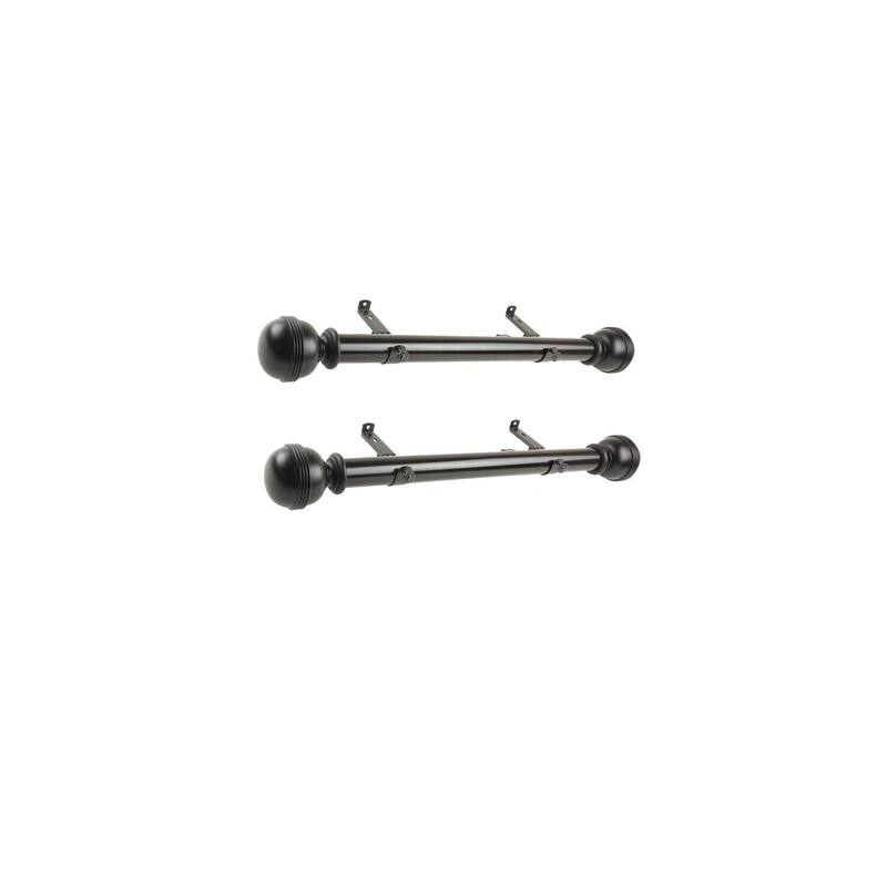 Steel Curtain Rods Set - Black Drapery Rods with Finials - 12-20 Inch Adjustable Rods - M