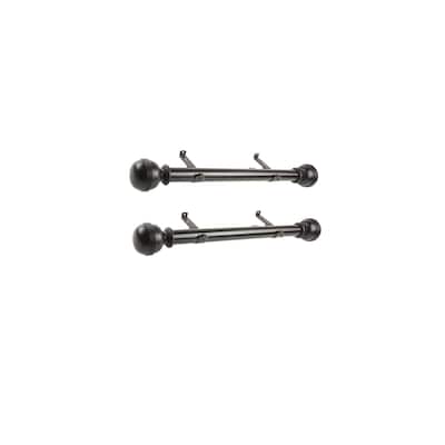 Steel Curtain Rods Set - Black Drapery Rods with Finials - 12-20 Inch Adjustable Rods - M