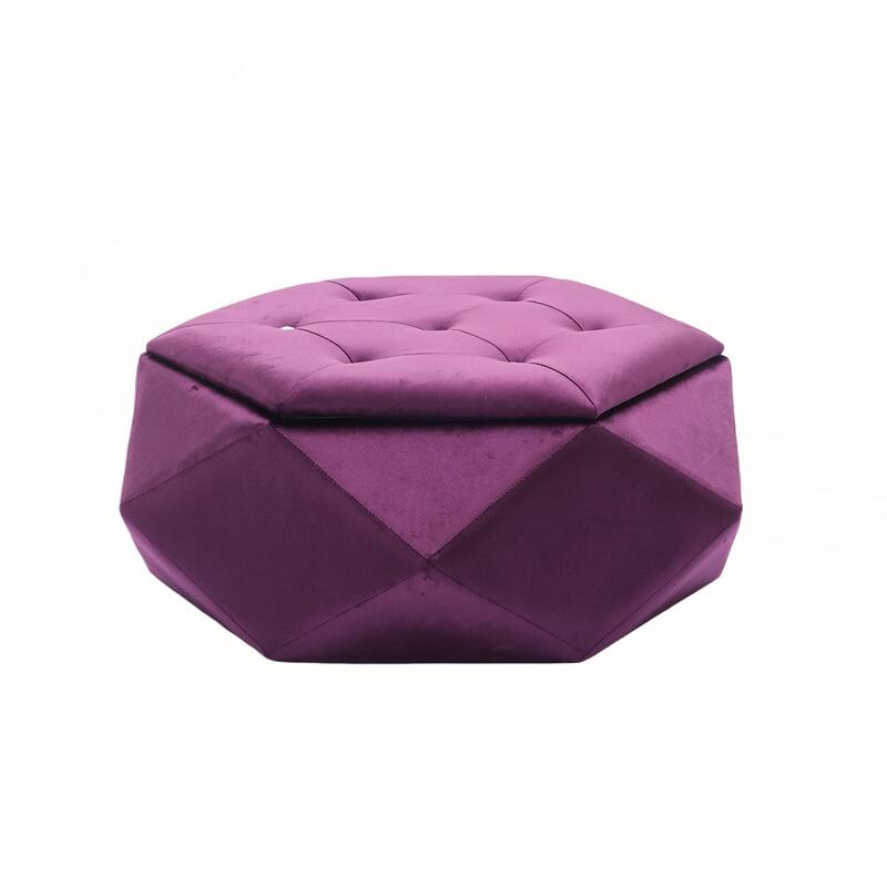Elegant Velvet Polygon Diamond Tufted Storage Ottoman for Living Room and Bedroom