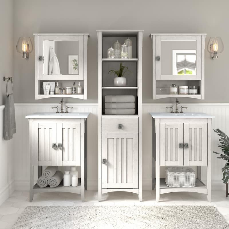 Salinas 48W Double Vanity Set with Sinks and Storage by Bush Furniture - Linen White Oak