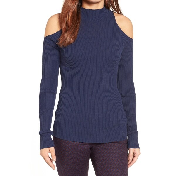 Halogen Navy Womens Large Cold Shoulder Knitted Sweater