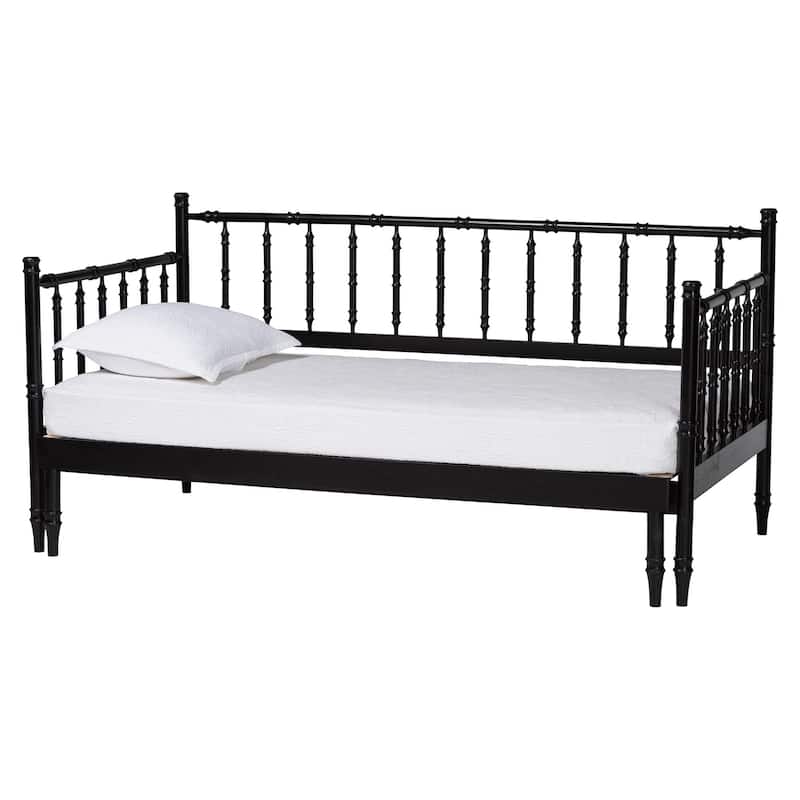 Marisela Twin-To-King Expandable Daybed - Wood Spindle Bed Frame with Bamboo-Inspired Posts, Modern Transitional Furniture - Black
