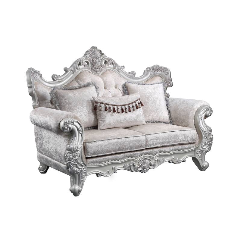 Melrose Traditional Style Loveseat Made with Wood & Silver Champagne Finish - Silver