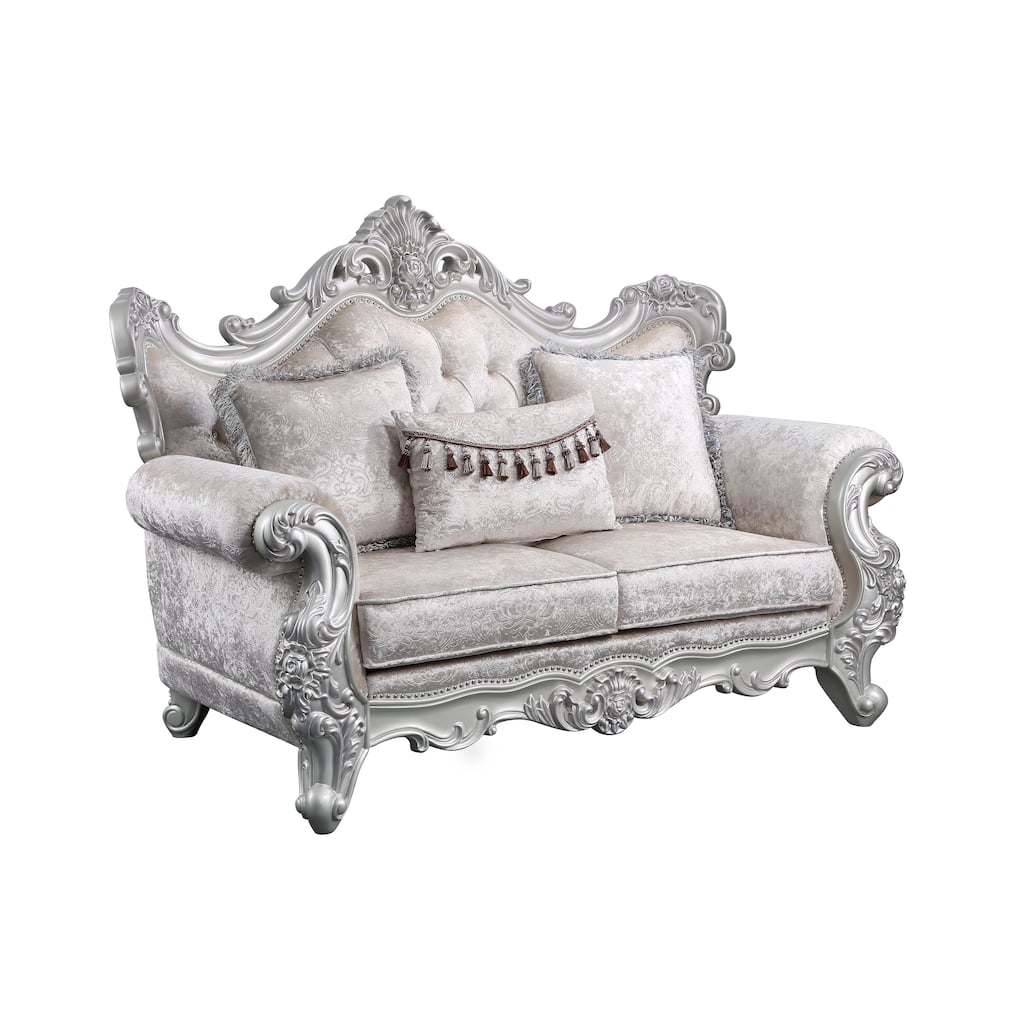 Melrose Traditional Style Loveseat Made with Wood & Silver Champagne Finish