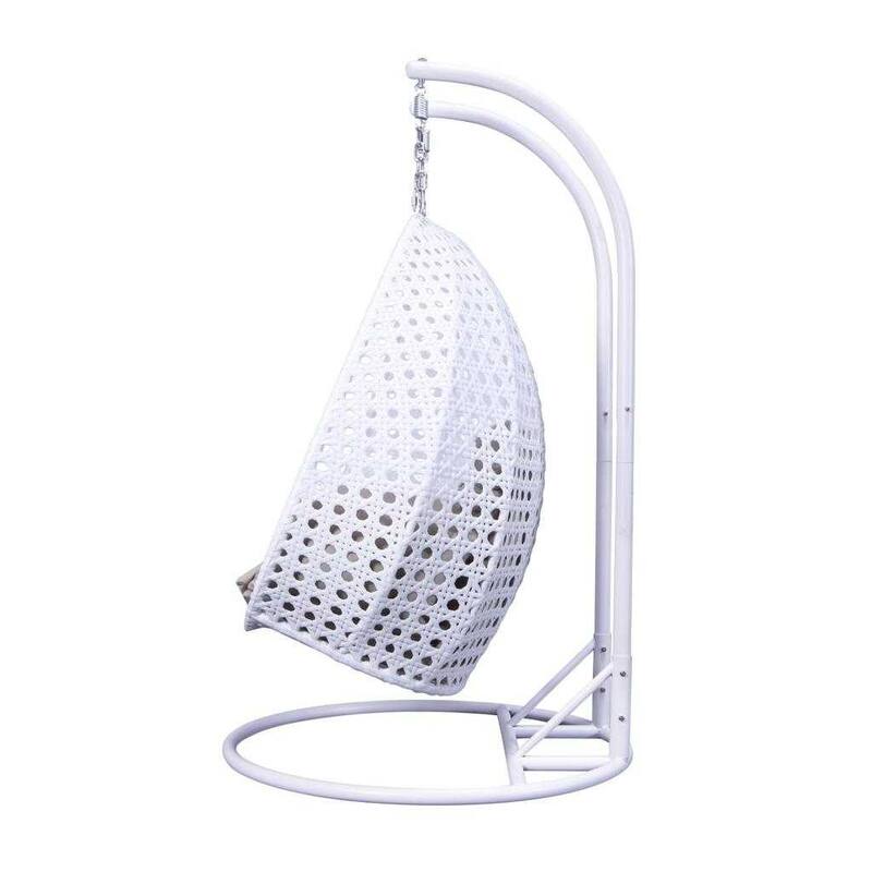 Hanging Egg Swing Chair Durable Iron Frame Breathable Wicker Fits 2 People UV Resistant with Cover by LeisureMod