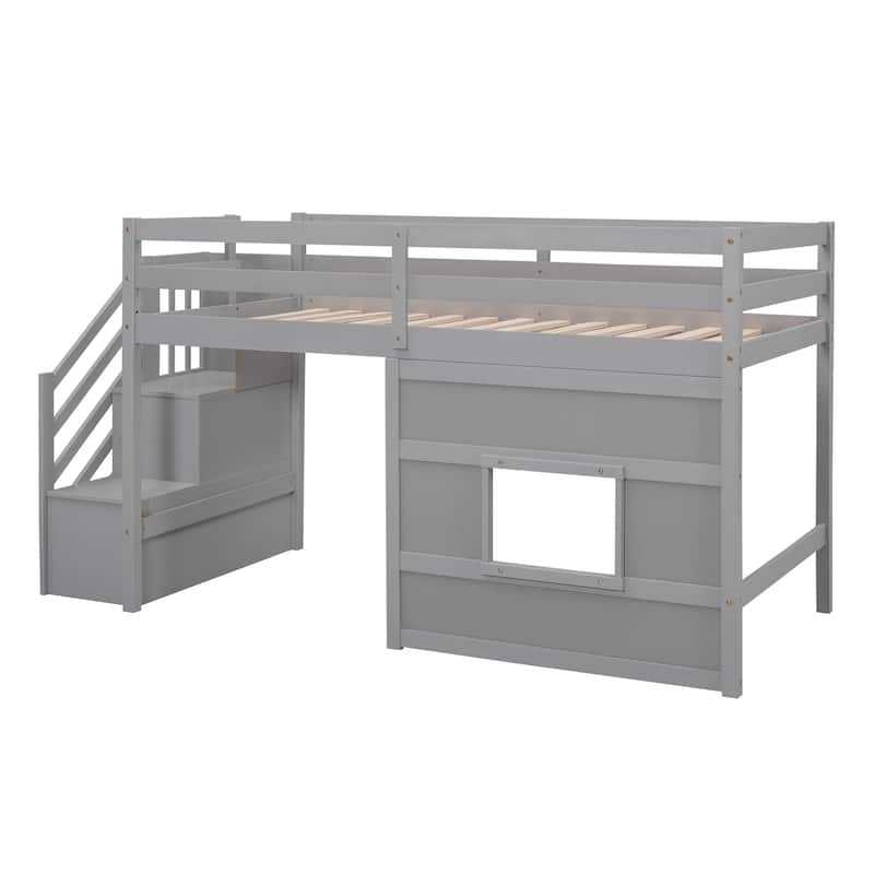 Loft Bed with Storage Staircase and Window