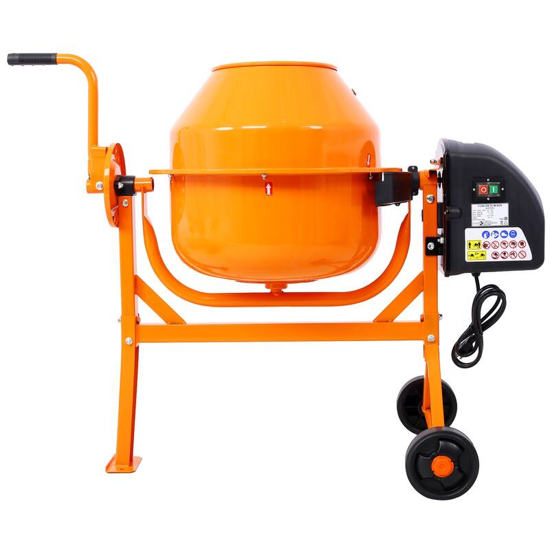 Cement Mixer, 3 Cu. Ft Electric Concrete Mixer Machine, 110v AC Motor Portable Power Cement Mixers for Mortar, Stucco and Fodder - Orange