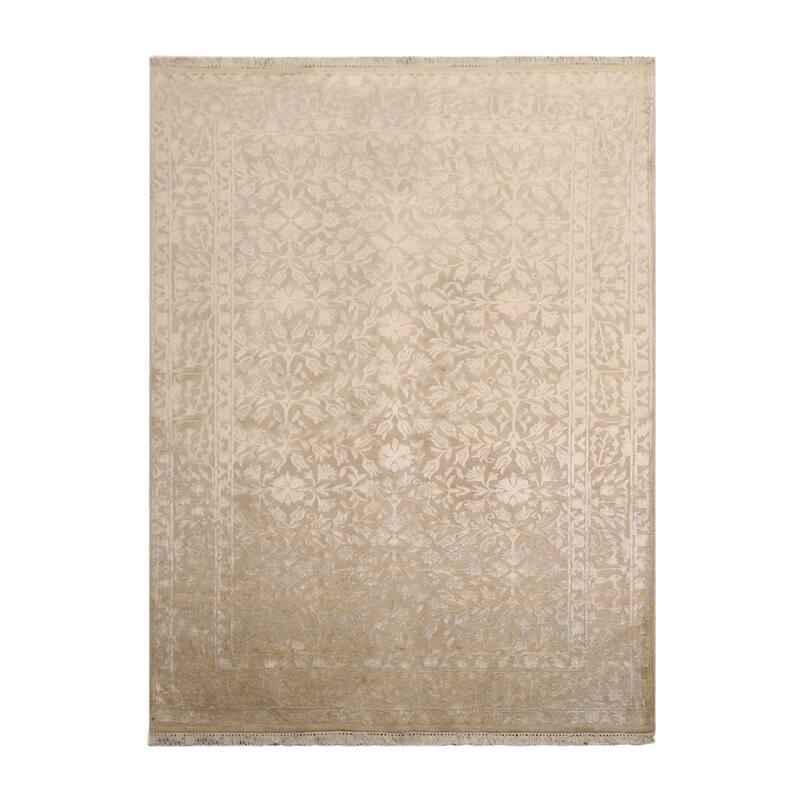 Hand Knotted Tibetan Ivory Tibetan 100% Wool Modern Oriental Area Rug - 4' 3'' x 5' 10''