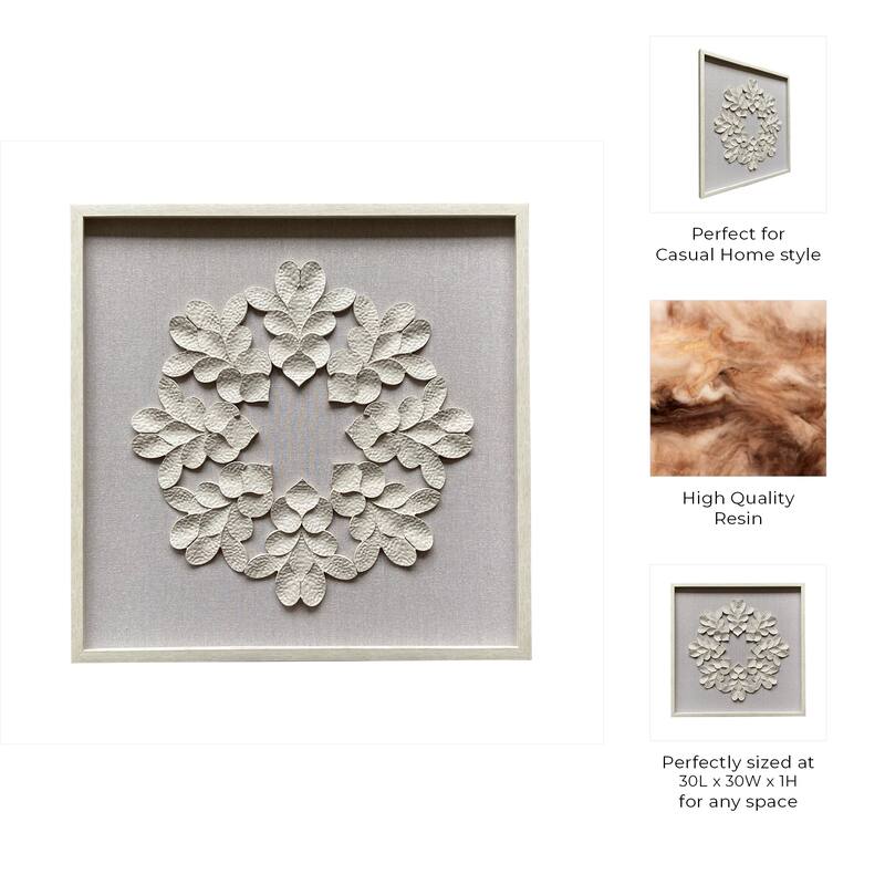 Resin Canvas Wall Art Decor Textured Leaf Pattern Design - 30" White