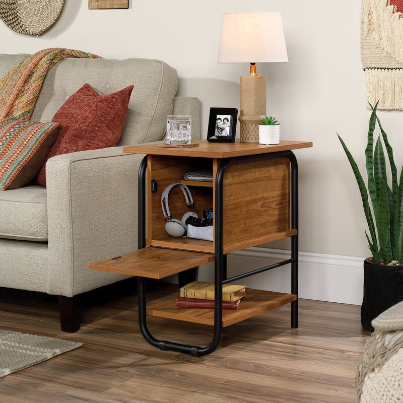 Brown Shaker Style Side Table with Adjustable Shelf Compact Living Room