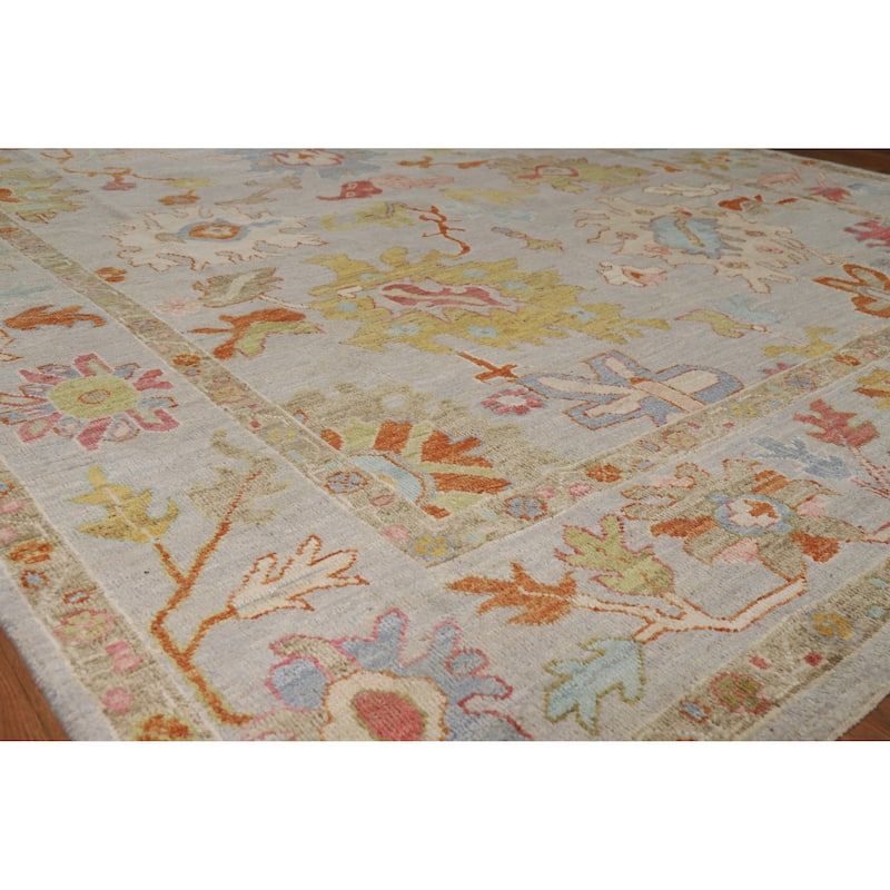Hand Knotted Oriental 100% Wool Carpet Transitional All-Over Greys & Charcoal Oushak Area Rug - 9' 10'' X 8' 1''