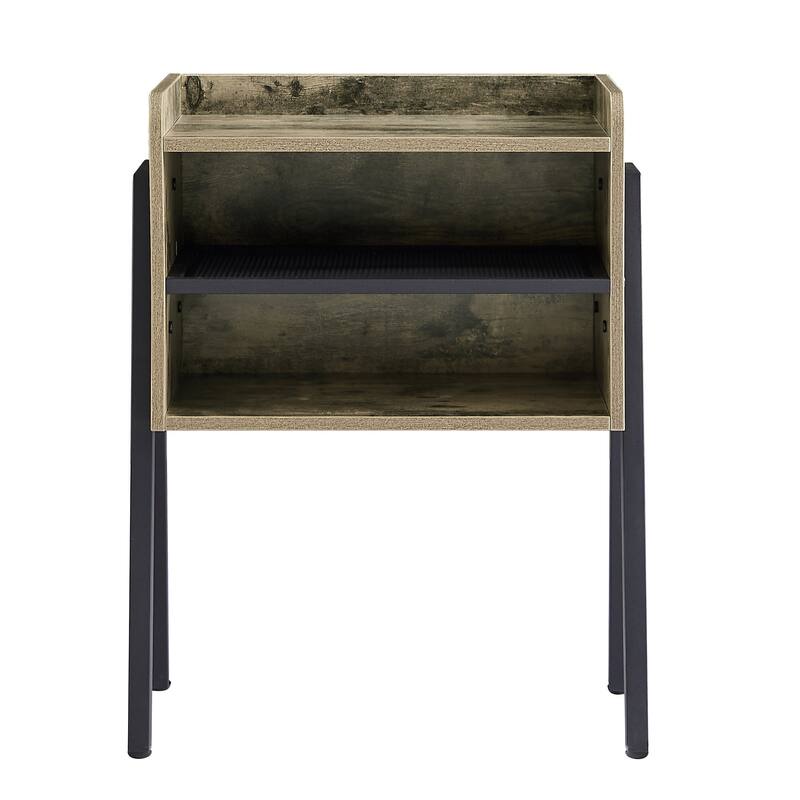 VECELO Industrial&Modern Side Table/End Table with 3-tier Storage Shelves