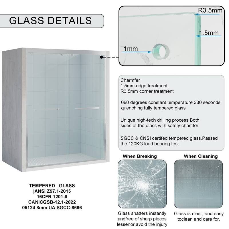 44-48"W/56-60"W x 75"H Double Sliding Shower Door With 8mm Tempered Glass & Aluminum Alloy Frame