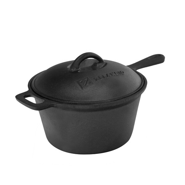 Zelancio Cast Iron Pre-Seasoned Non-Enameled Baked Bean Sauce Pot with Lid - 2.5 Quart - raw cast iron
