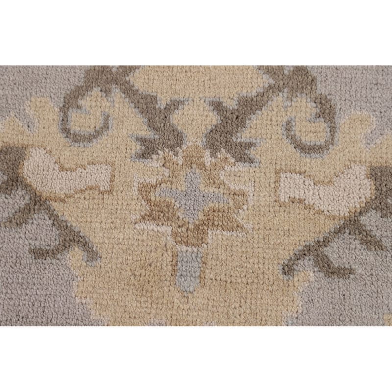 All-Over Gray Oushak Indian Area Rug Hand-Knotted Wool Carpet - 7'11"x 10'0"